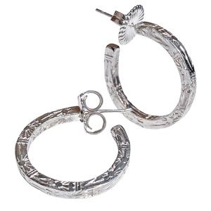 Lujan Sterling Southwest / Native American / Navajo Hand-Stamped Hoop Earrings